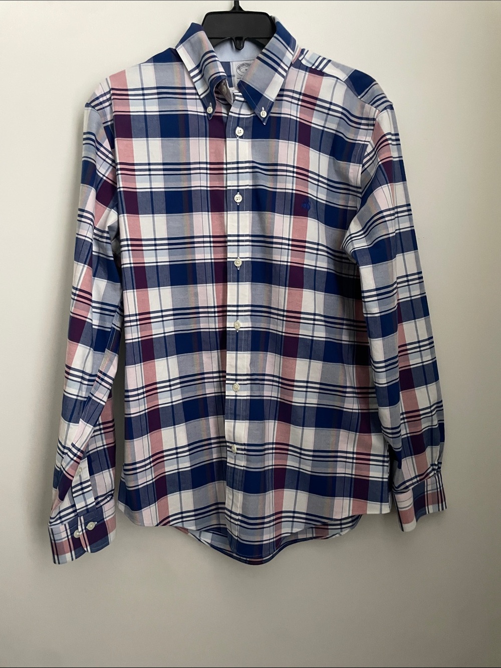 Brooks Brothers Regent Fit Shirt Men’s Medium Blue Pink Plaid Button Down